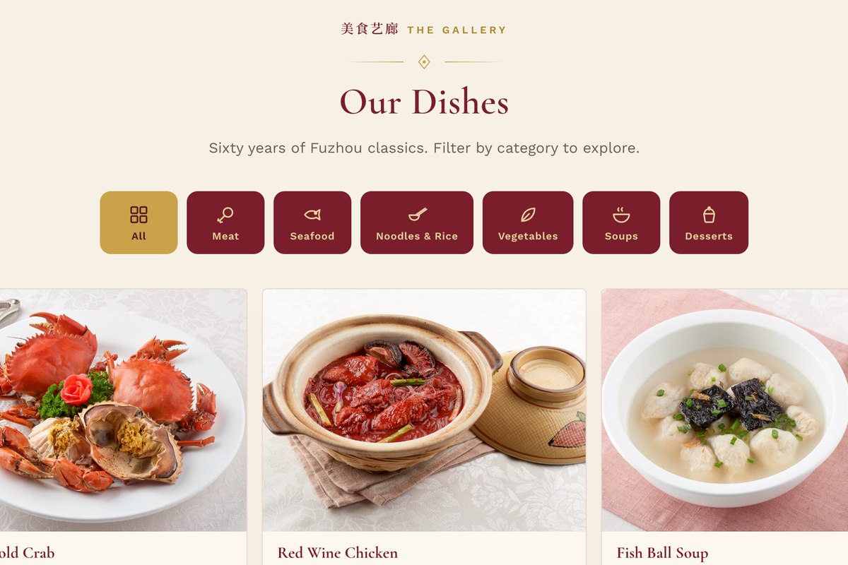 Lee Do's new dish gallery with category filters