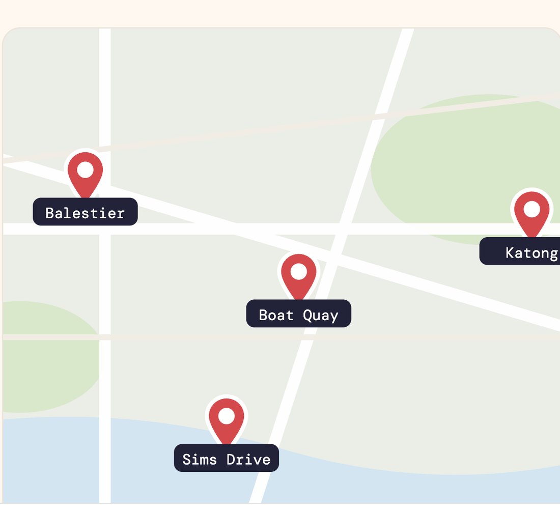 uMart outlet finder map with four store pins